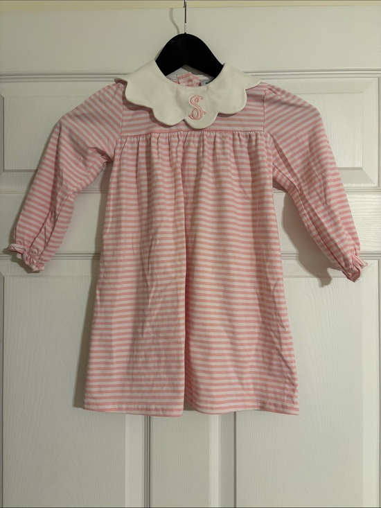 Cecil And Lou Other - Cecil and Lou Pink Striped Long Sleeve Dress Scalloped Monogram S - Size 4t